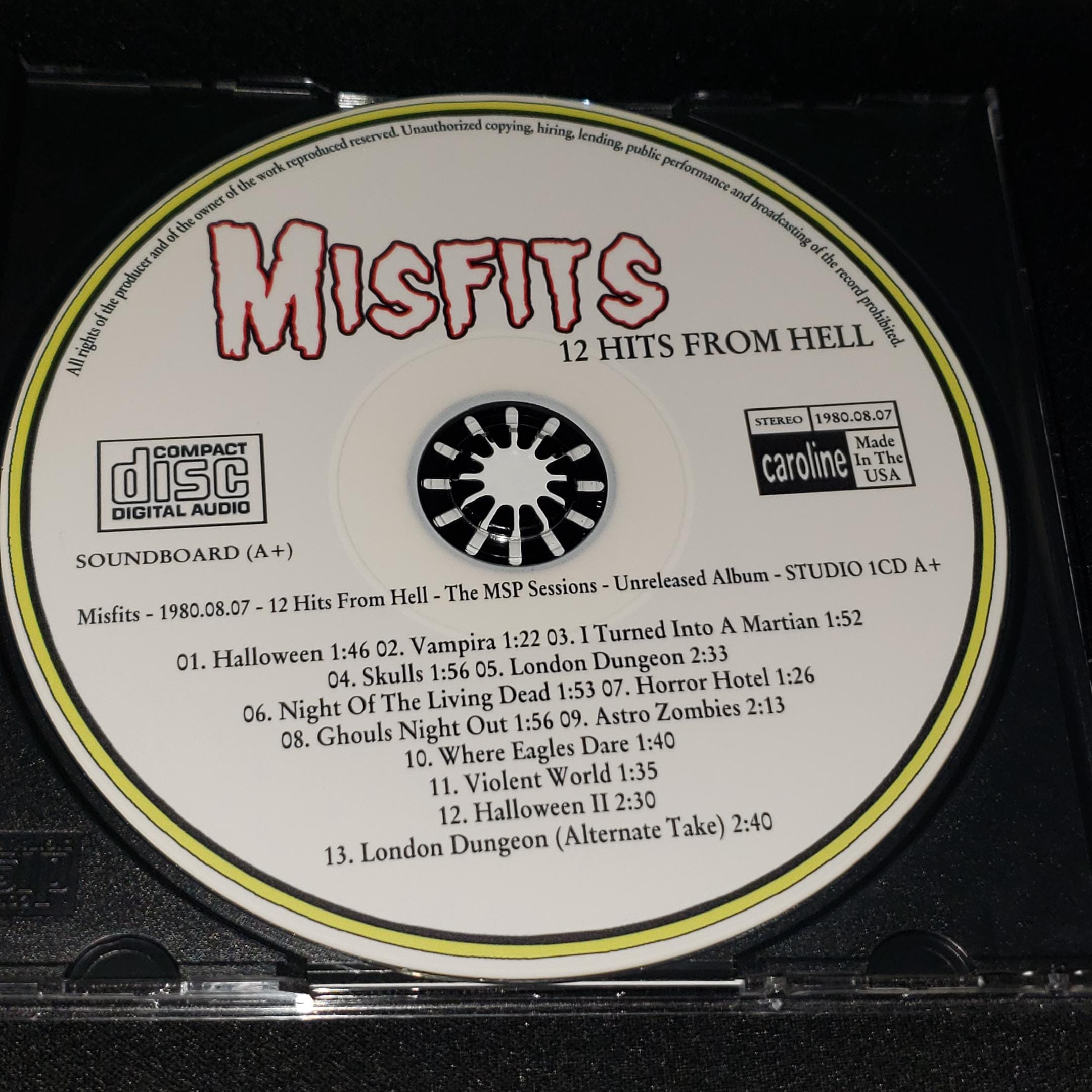 Misfits Live 1 CD 12 Hits From Hell the MSP Sessions August 7 1980