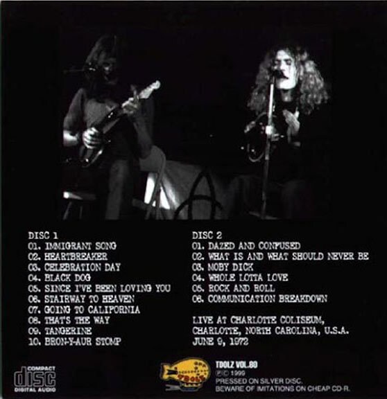 Led Zeppelin Live 2 CD Set Charlotte 1972 at Charlotte Coliseum NC