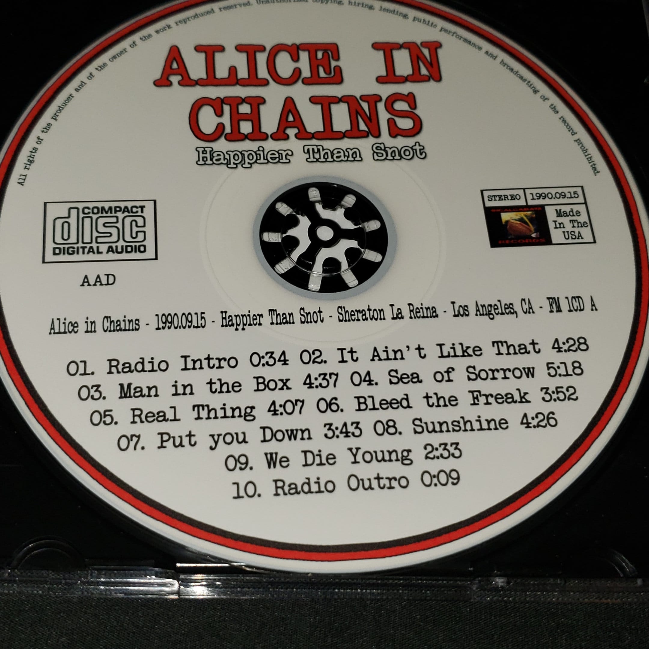 Alice in Chains 1 CD Happier Than Snot Live in Los Angeles CA 1990