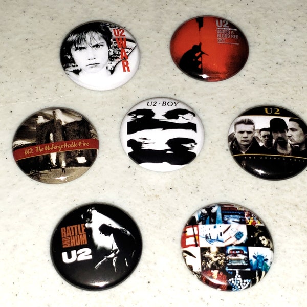 7 U2 Buttons 1 Button Pin Pins Badge Badges Bono Edge Early Mini Vinyl LP Albums Replica - LOT A