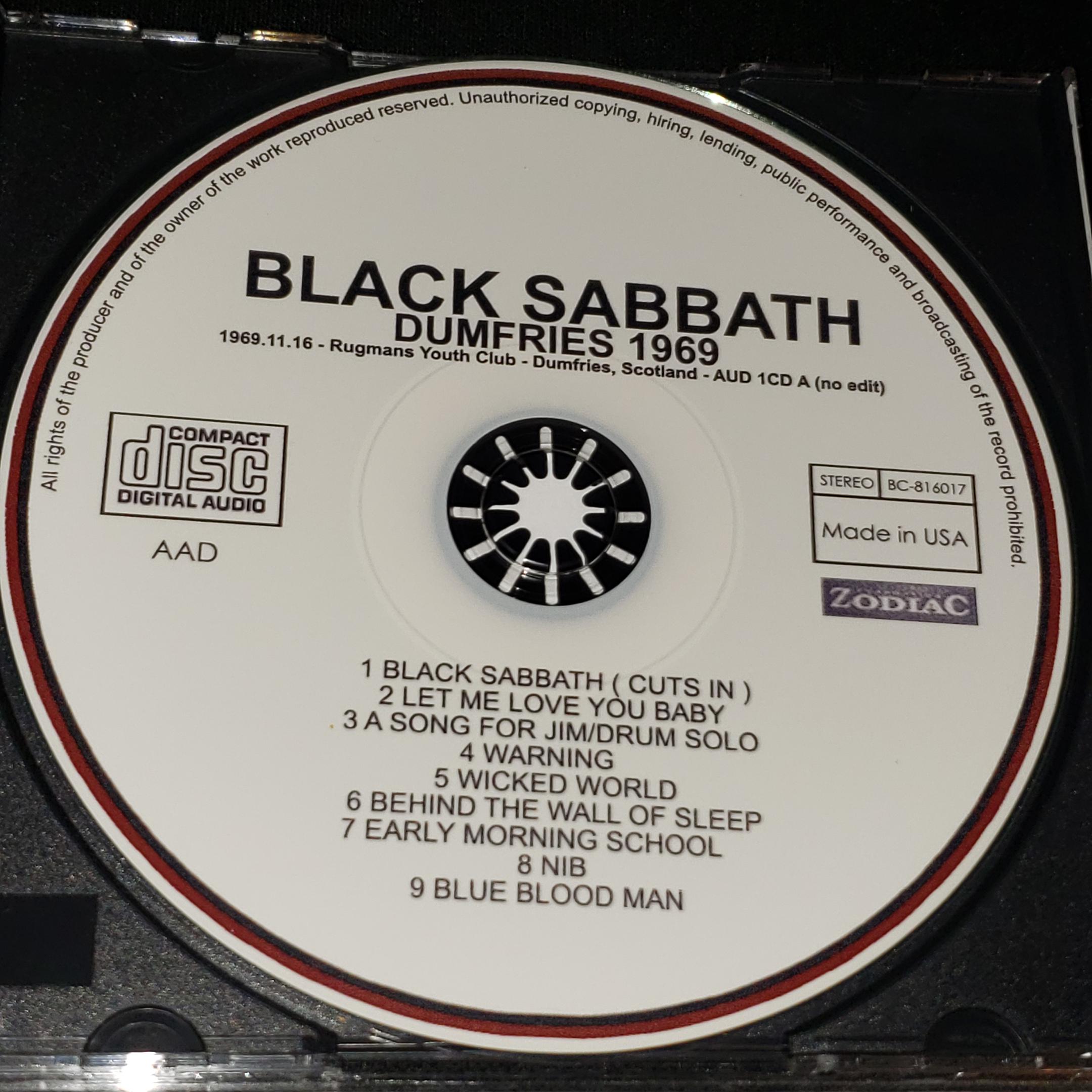 Black Sabbath Live 1 CD 1969 Dumfries Scotland Ozzy Osbourne Tony