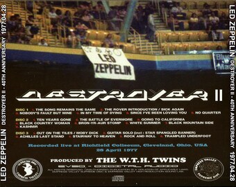Led Zeppelin 3 CD Set Destroyer II 40th Live 1977 in Cleveland OH