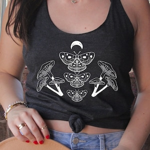 Yoga Tank Top, Nature Tank Top, Butterfly and Mushroom Top