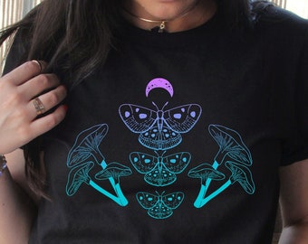 Camiseta de manga corta mariposa y media luna para mujer
