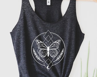 Butterfly Tank Top, Sacred Geometry Butterfly Top, Yoga Top for Woman