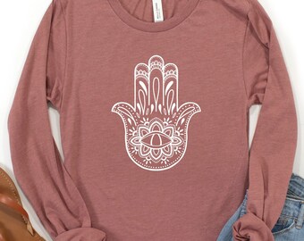 Hamsa Long Sleeve Tee, Hamsa Hand, Evil Eye