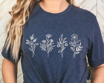 Wildflower shirt for women, flower shirt, botanical shirt, nature shirt for her