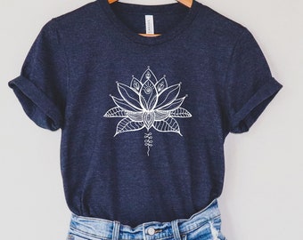 Camiseta de loto, camiseta de mandala de loto, camiseta gráfica, camiseta de yoga