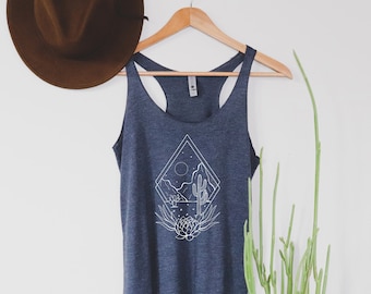 Desert Mountain Tank Top, Graphic Nature Tank, Woman Yoga Tank Top, Comfy Tank, Super Soft Tank Top