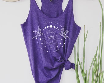 Yoga Tank Top - Bird Tank Top - Sacred Geometry Tank Top - Yoga Tank Top for Women - Racerback Tank Top
