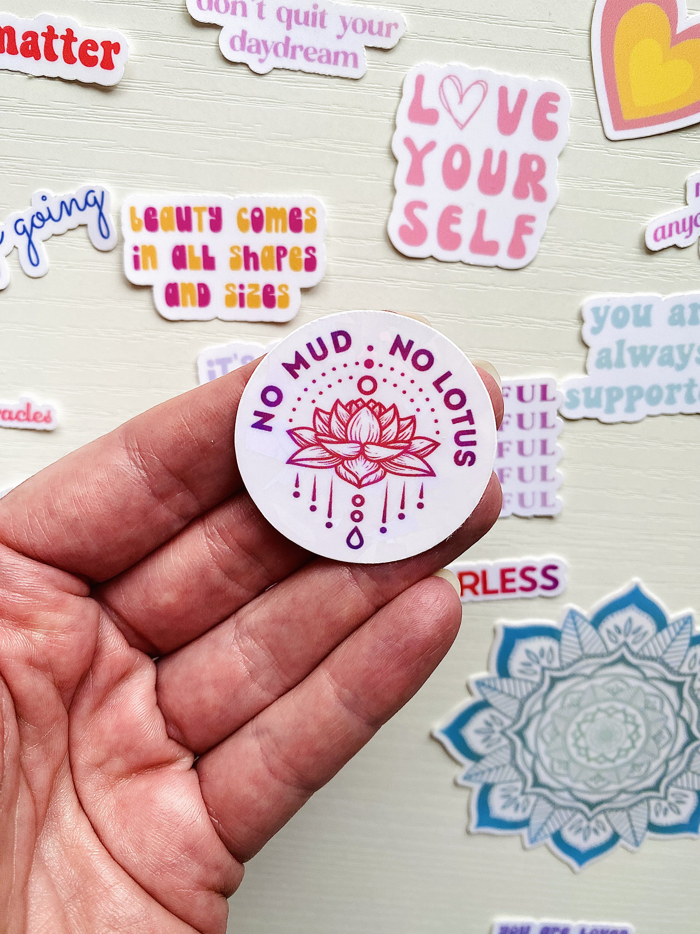 No Mud No Lotus Mini Holographic Yoga Sticker -Lotus Flower Laptop Sticker - Tiny Sticker Pack - Sparkle Sticker