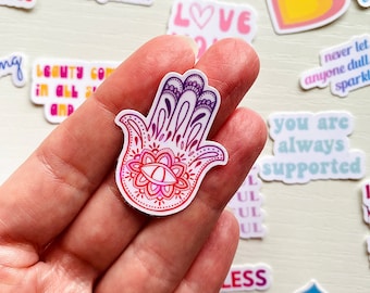 Mini Holographic Hamsa Sticker - Hamsa Yoga Sticker - Tiny Evil Eye Sticker - Zen Sticker
