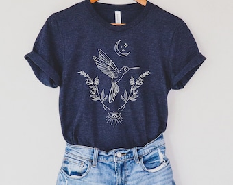Kolibri Shirt - Frauen Kolibri und Blumen T-Shirt - Superweiches Bella Canvas Shirt