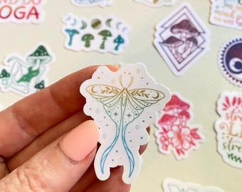 Tiny Mystical Luna Moth Sticker - Tiny Sticker for Water Bottle - Mini Animal Sticker - Waterproof Moth Sticker - Moth and Butterfly Sticker