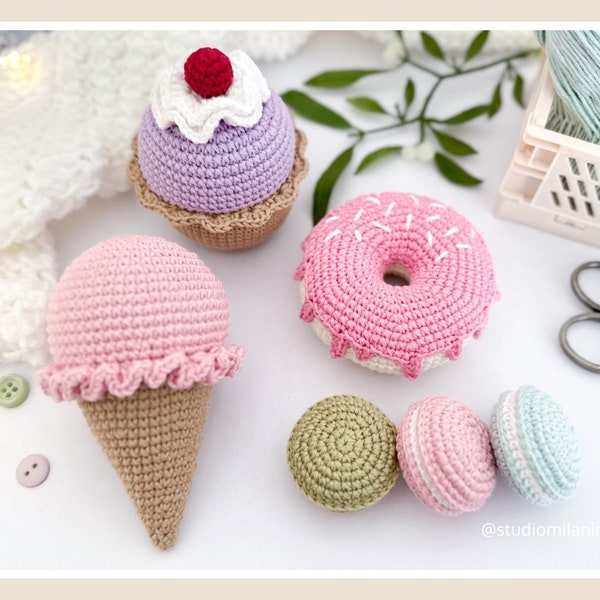 Sweet Treats Crochet Playset, 6 Pieces | Pretend Play Food for Kids | Tea Party Toys