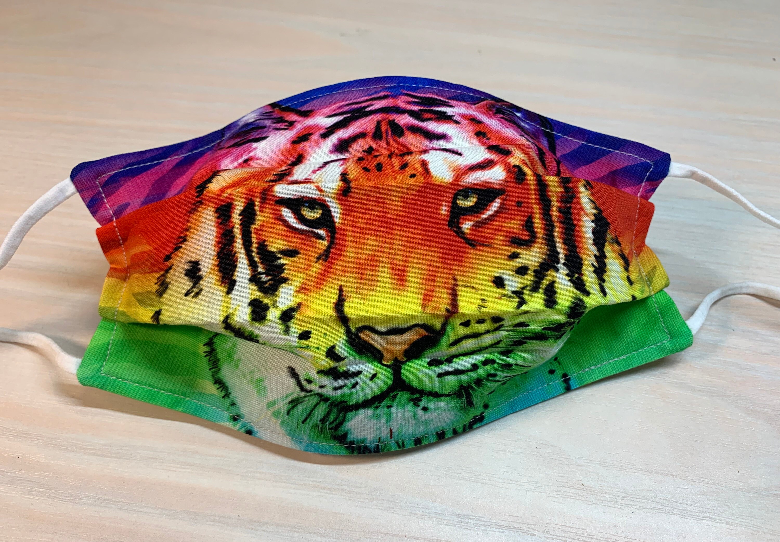 Rainbow Tiger Face Adult Pleated 2 Layer Face Mask | Etsy