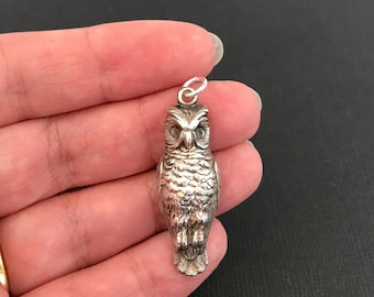 Antique early 1900s silver plated owl pendant