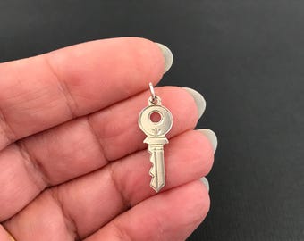 Tiny vintage sterling silver Yale type house key bracelet charm