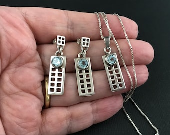 Vintage Historic Originals Rennie Mackintosh sterling silver and blue topaz pendant and earrings set