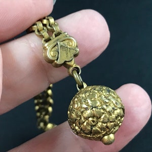 Antique Victorian rolled gold pocket watch dangle attachment with ball fob, Albertina accessory image 6