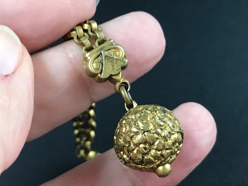 Antique Victorian rolled gold pocket watch dangle attachment with ball fob, Albertina accessory image 6