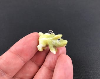 Antique Edwardian carved green marble pig pendant or charm