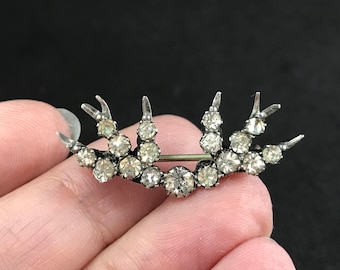 Antique Edwardian or 1910s 925 sterling silver clear paste double swallow bird sweetheart brooch