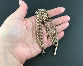 Antique circa 1900s chunky yellow base metal pocket watch chain