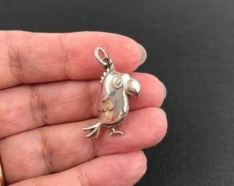 Vintage sterling silver puffy parrot pendant or large charm