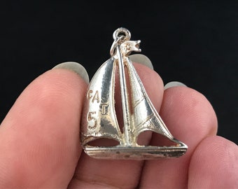 Vintage circa 1970s 925 sterling silver Cat 5 Catamaran sailing boat large charm or small pendant