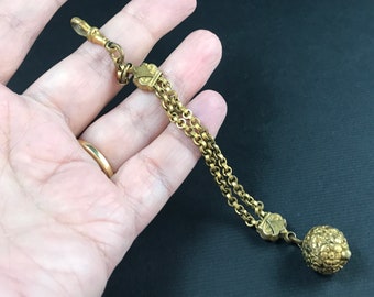 Antique Victorian rolled gold pocket watch dangle attachment with ball fob, Albertina accessory