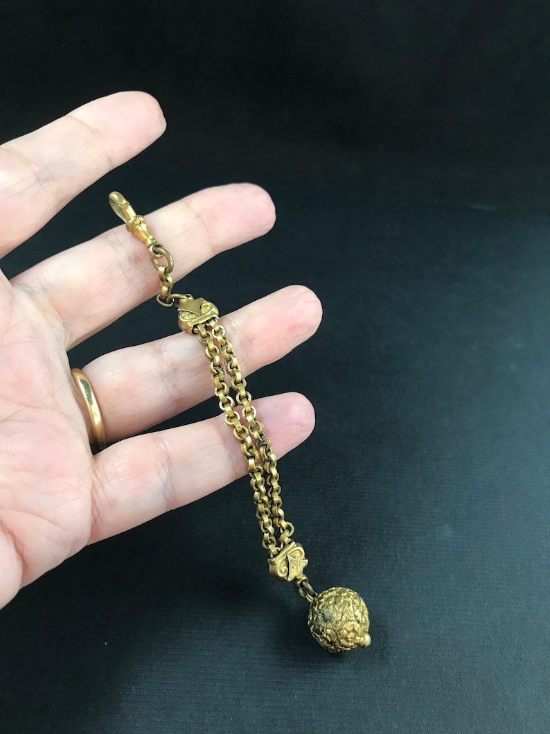 Antique Victorian rolled gold pocket watch dangle attachment with ball fob, Albertina accessory image 9