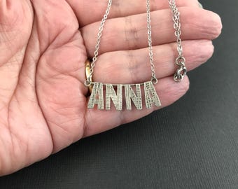 Vintage 1970s sterling silver ANNA name necklace