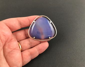 Vintage silver and chalcedony mid-century modern brooch