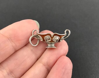 Vintage 800 continental silver and enamel two handled vessel charm, possibly a Greek Kylix