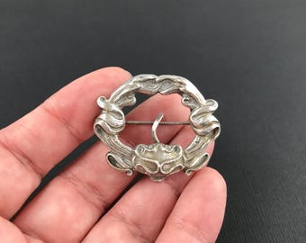 Antique Art Nouveau William B Kerr and Co sterling silver crab brooch, pocket watch hook