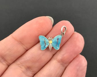 Tiny vintage sterling silver enamel butterfly bracelet charm