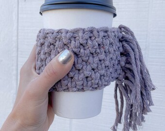 Macrame Cup Sleeve, Mug Warmer, Teacher Gift, Coffee Lover, Cup Cozy, Boho Accessories