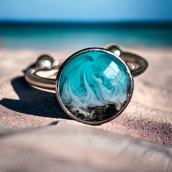 Beach themed ocean ring with real snad form the gulf of Mexico.