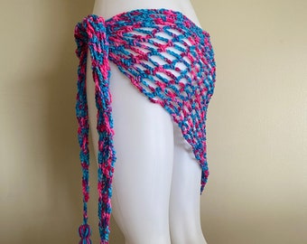 Triangle Crochet Beach Wrap Multicolor Jewel Tone Swim Coverup One Size Fits Most