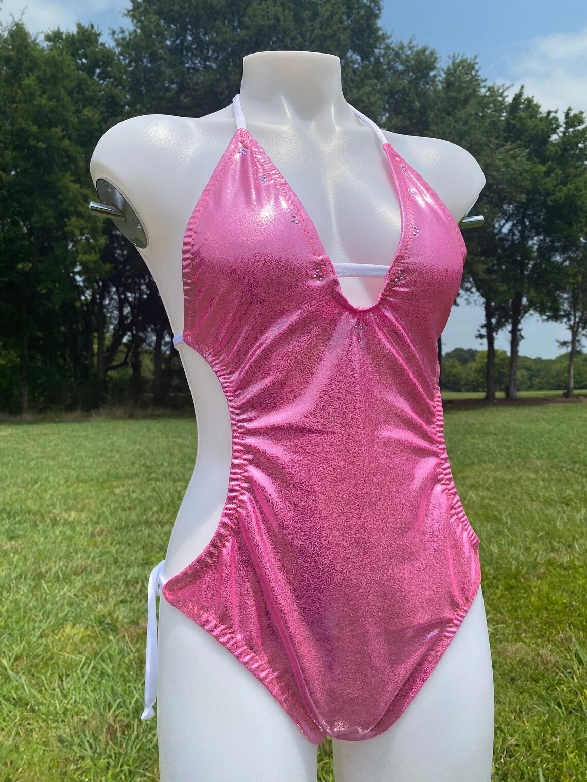 Jeweled Pink 1 Piece Exotic Dance Outfit / ThongBack Monokini Etsy