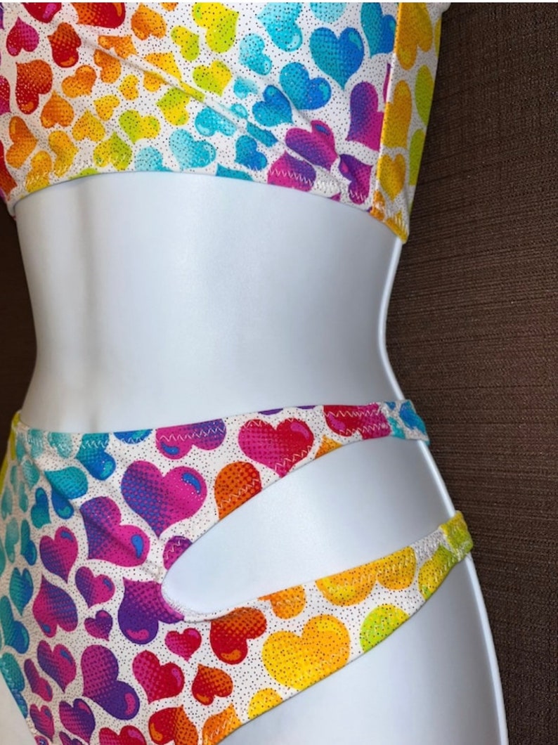 Custom Cheeky Bikini With Cutouts Metallic Rainbow Hearts Etsy