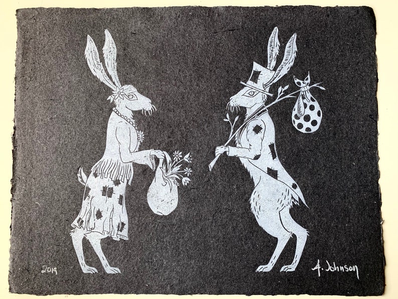Hobo Bun Couple original linocut print