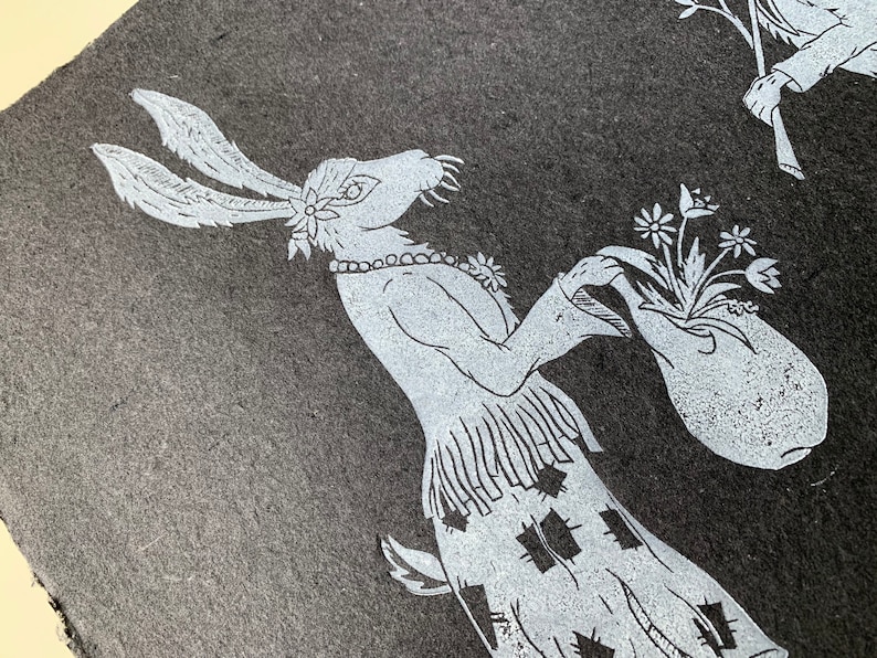 Hobo Bun Couple original linocut print