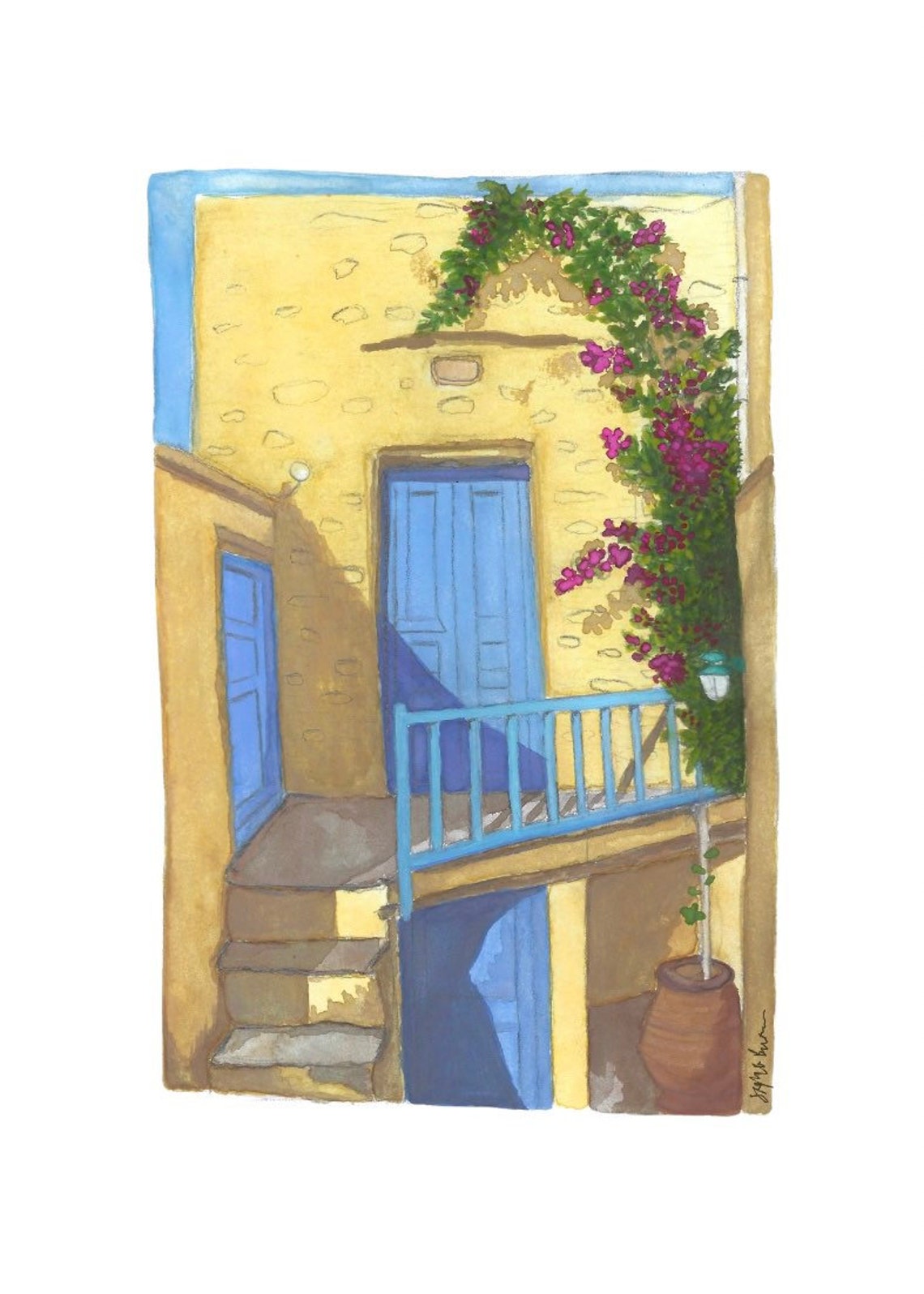 Mediterranean Watercolor Architecture Decor / Watercolor Decor Etsy