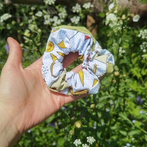 Scrunchie. Handmade Bespoke. &#39;Retro Peter and June&#39; Design. Eco friendly, made from exclusive offcuts.