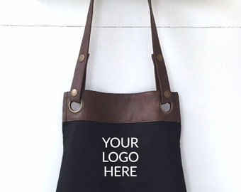 Premium Faux Leather Trim Apron with Pockets, Printed with Personalised Logo, business, restaurant branding  UK - FREE Uk Postage - Birthday