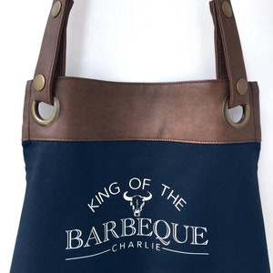 Premium Faux Leather Trim BBQ Apron with Pockets, Personalised Name Dad, Husband, Grandad / Fathers Day /Birthday gift UK FREE Uk Postage image 5