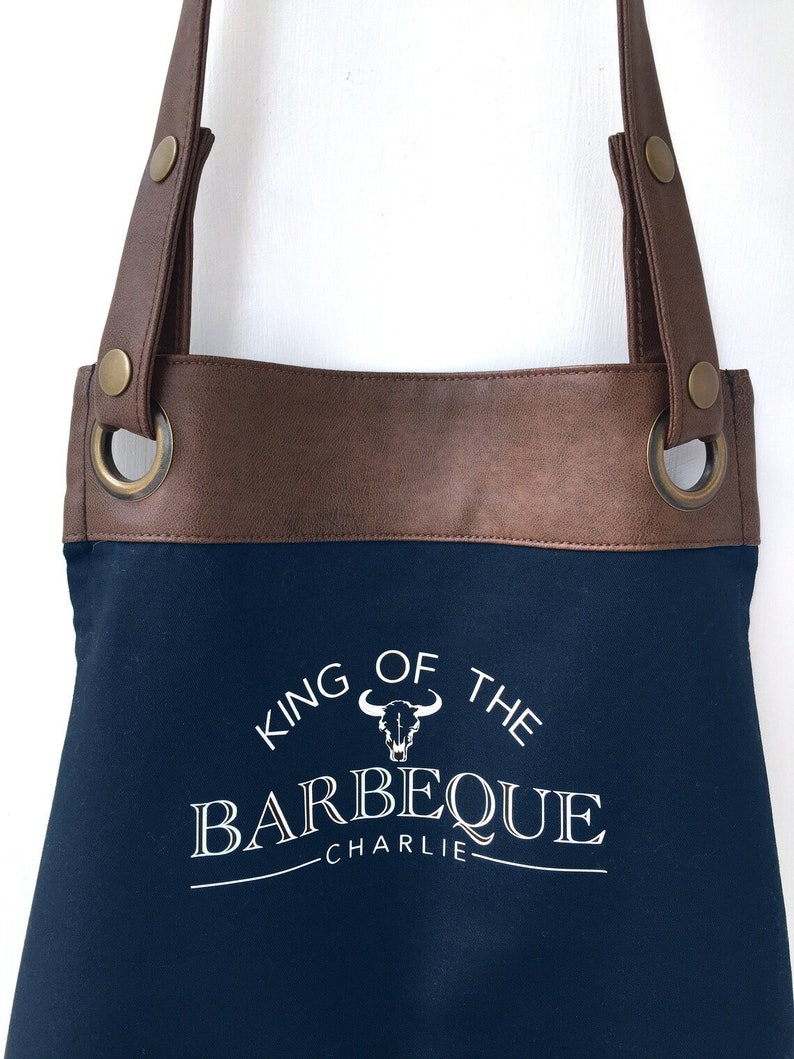 Premium Faux Leather Trim BBQ Apron with Pockets, Personalised Name Dad, Husband, Grandad / Fathers Day /Birthday gift UK FREE Uk Postage image 5