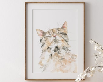 Watercolor Cat Portrait Print, Cat Lover Wall Art